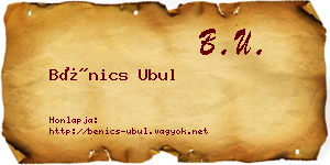 Bénics Ubul névjegykártya